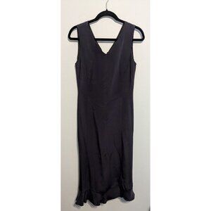 Talbots Navy Maxi Dress Pure Silk Sleeveless 8 Vintage flounced bottom cocktail